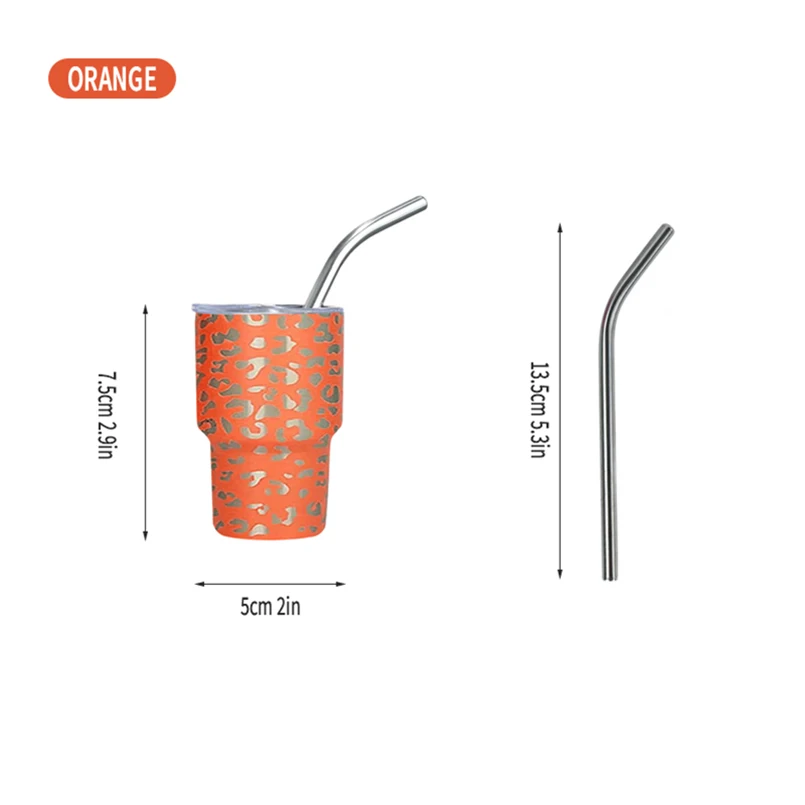 New Leopard 3oz Stainless Steel Tumbler Sublimation Blanks Double Wall Small Metal Mini 2oz Shot Glass Tumbler With Straw Lid