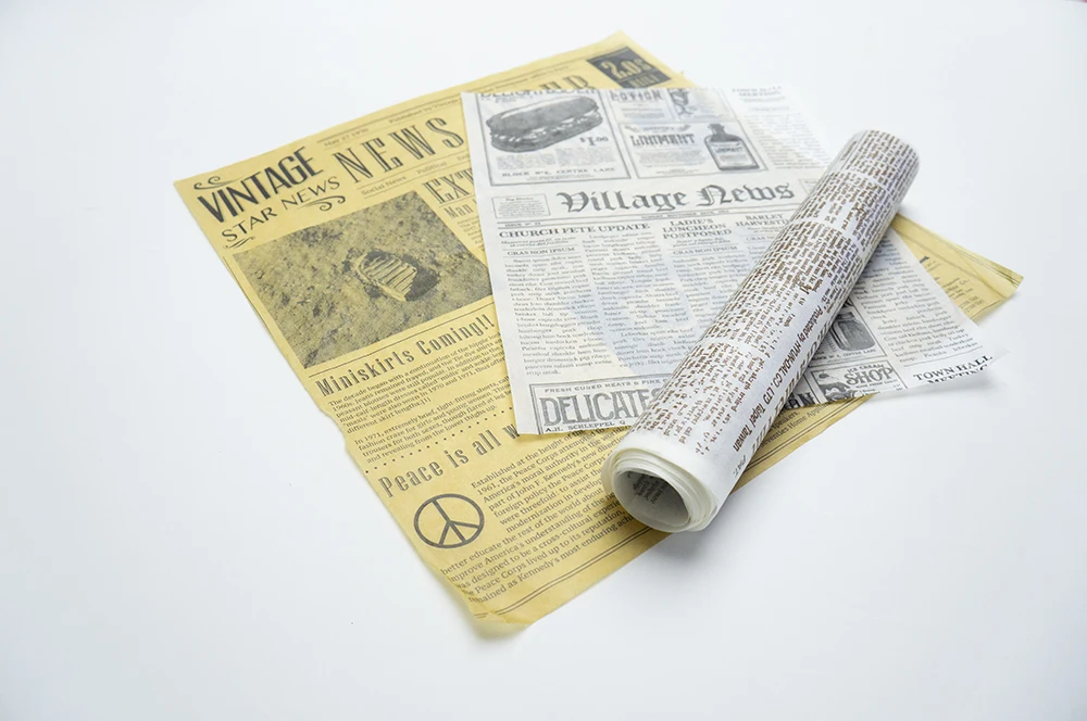 Custom Silicone Coated Newspaper Printed Greaseproof Paper Rolls For Sandwich & Deli Wrapping