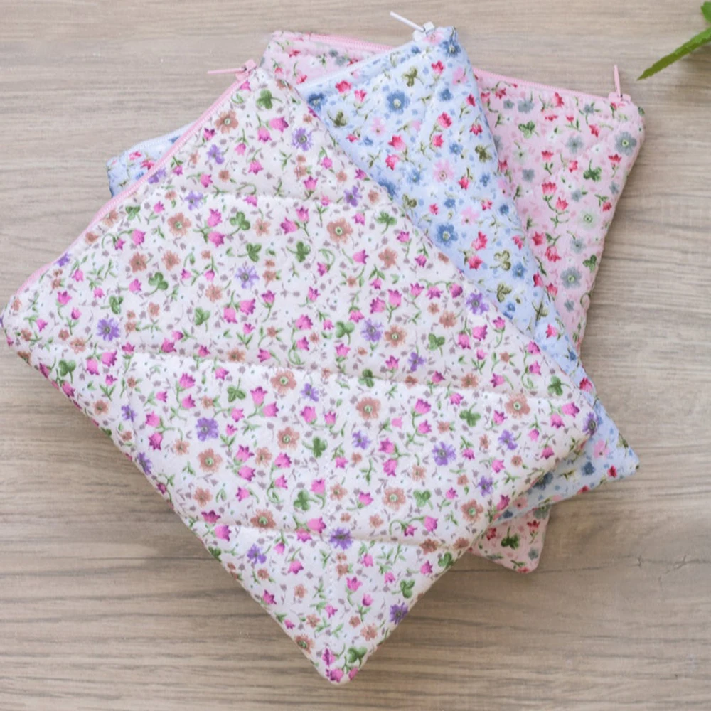 Custom Size Logo Quilted Cotton Padded Fabric Protective E Reader Tablet Book Sleeve Cover Zipper Pouch