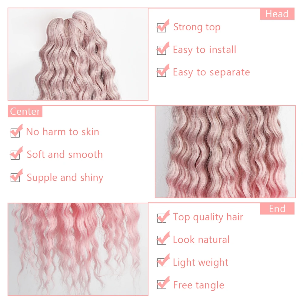 Aisi Water Wave Twist Synthetic Crochet Hair Braiding Hair Russia 22 Inches Synthetic Pink Deep Curly Ocean Wavy Hair Extension