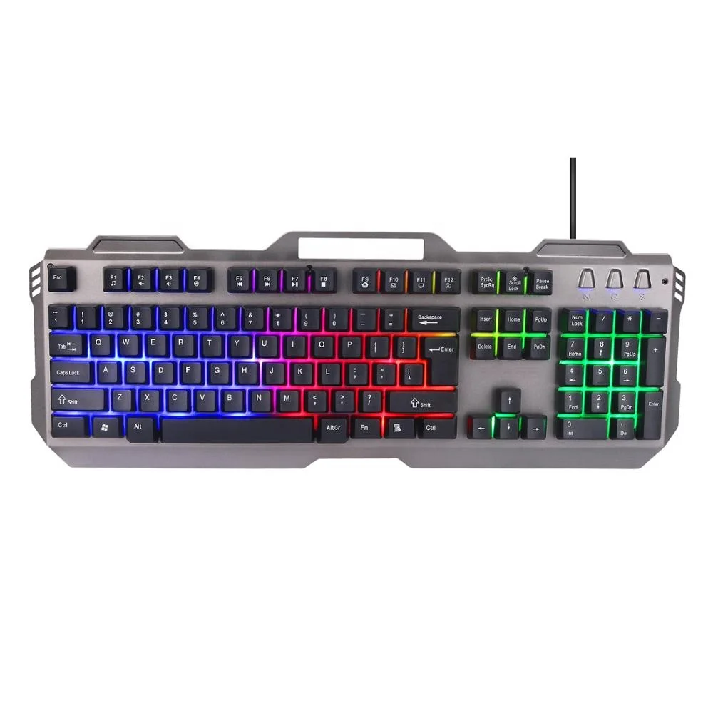 Частные обувь с подсветкой и USB мультимедийных Металл Проводная игровая клавиатура подставкой для телефона