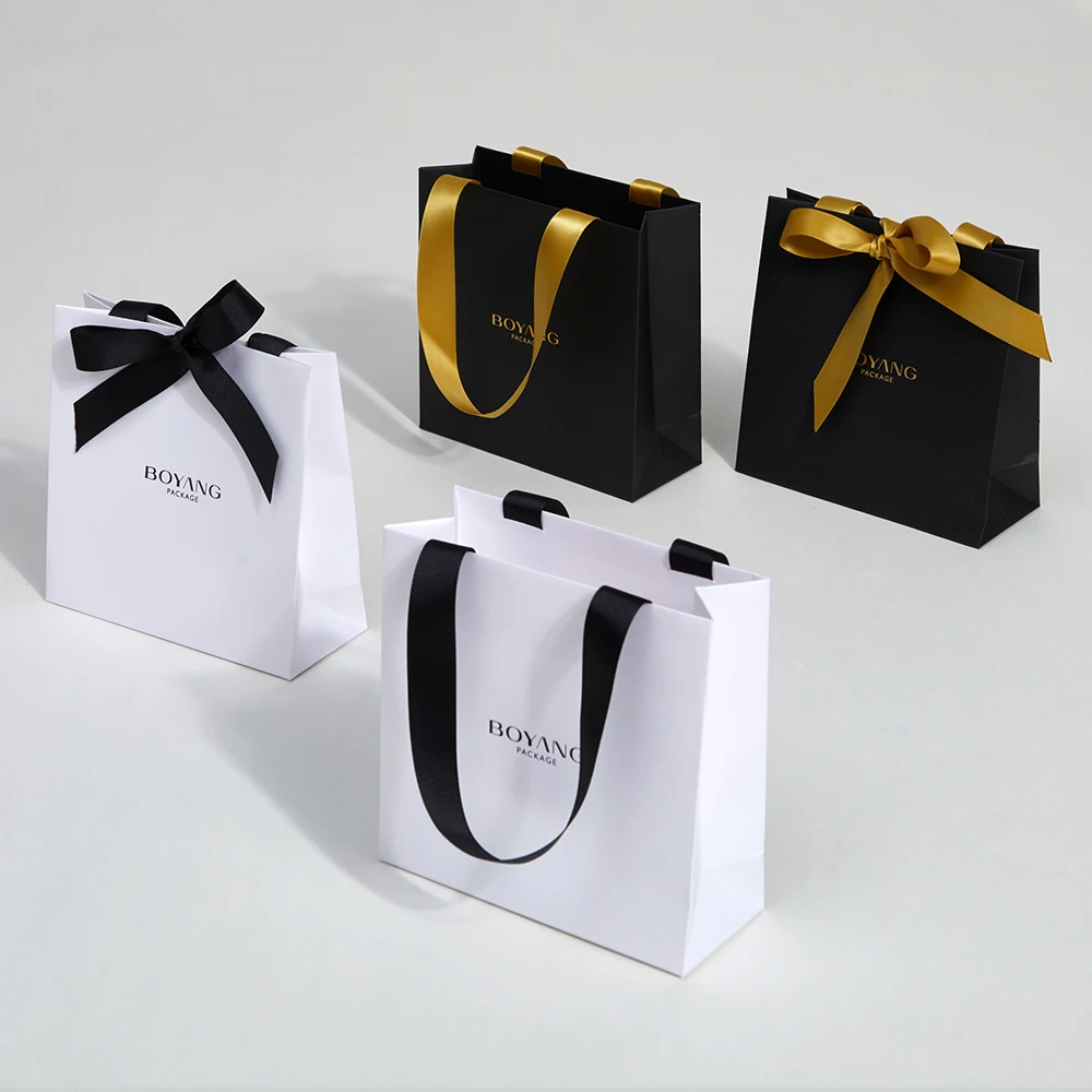 Boyang Factory Wholesale Luxury Jewelry Gift Packaging Paper Shopping Bags Custom