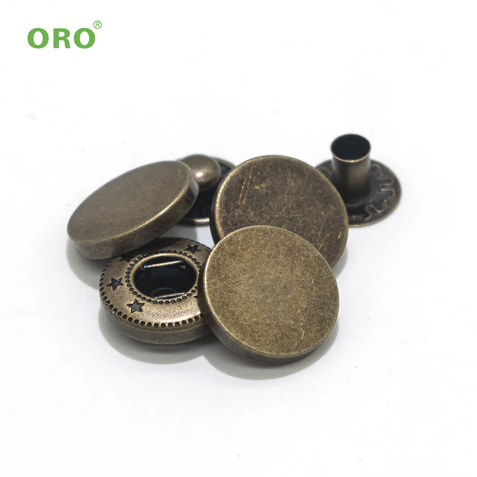 Customized Metal Snap Fastener Four Parts Snap Button Vintage Brass Denim Jeans button Snap Fastener For Jacket