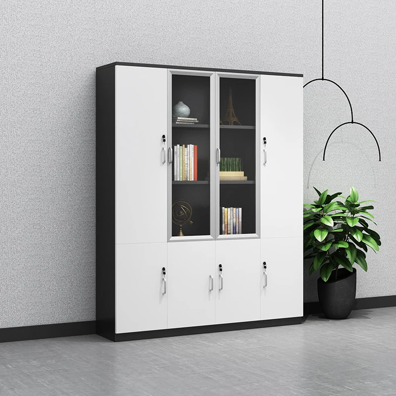 Современный Офисный Набор мебели 2 3 4 6 деревянные стеклянные двери высокий офисный деревянный шкаф для хранения