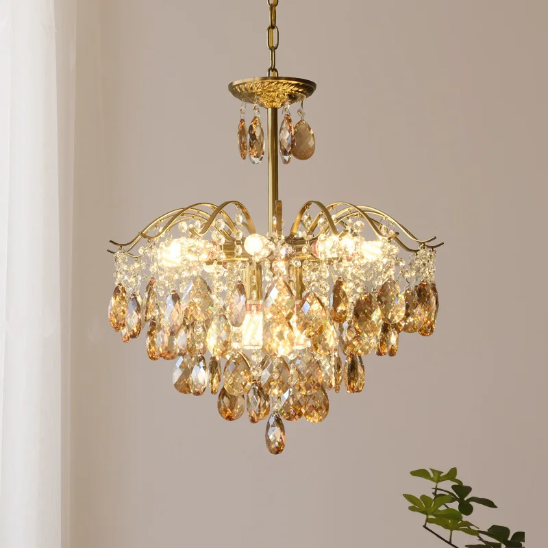 American Retro Crystal Chandelier for Bedroom French Dining Room Living Room-Simple Luxurious Design with Romantic Touch