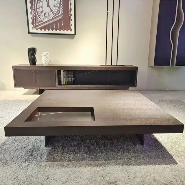 Premium living room furniture: round cozy small coffee table creates a comfortable interior