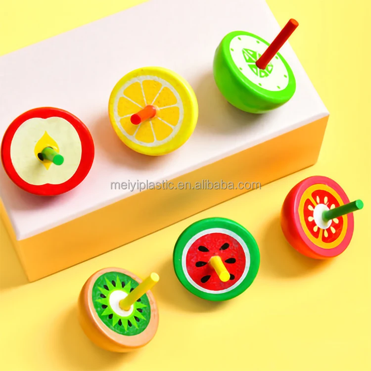  Multicolor Wood Spinning Tops Funny Novelty Fruit Design Gyro Toys Wooden