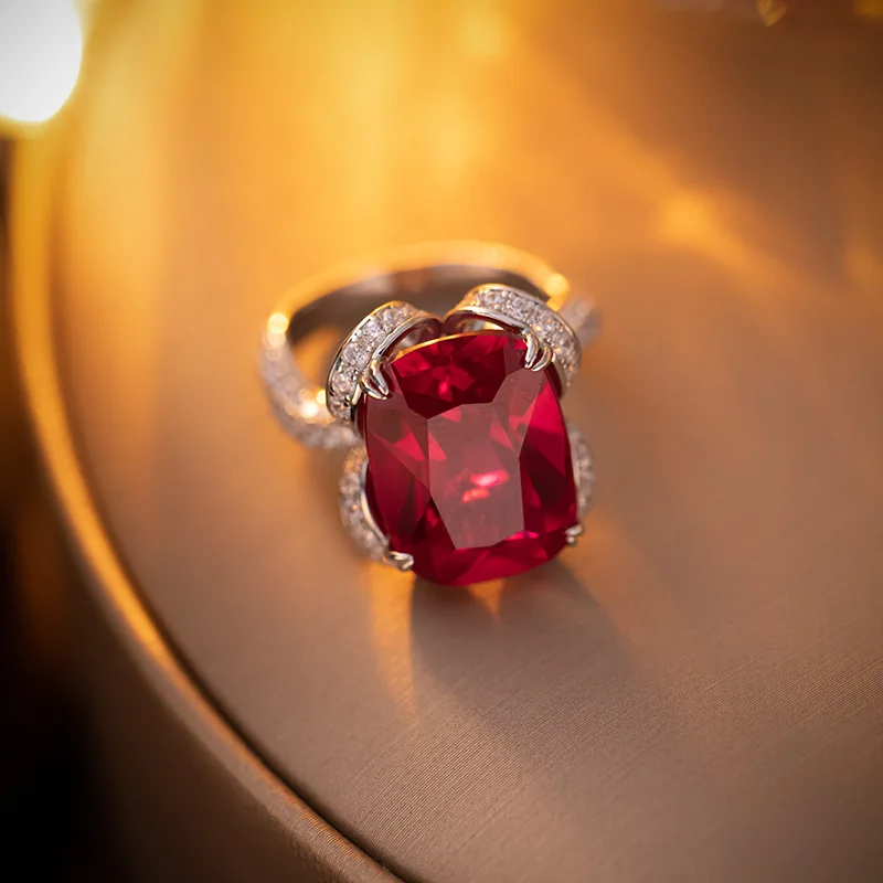 High jewelry S925 silver coated 18k gold synthesis of ruby pillow shaped 12*16mm closed ring