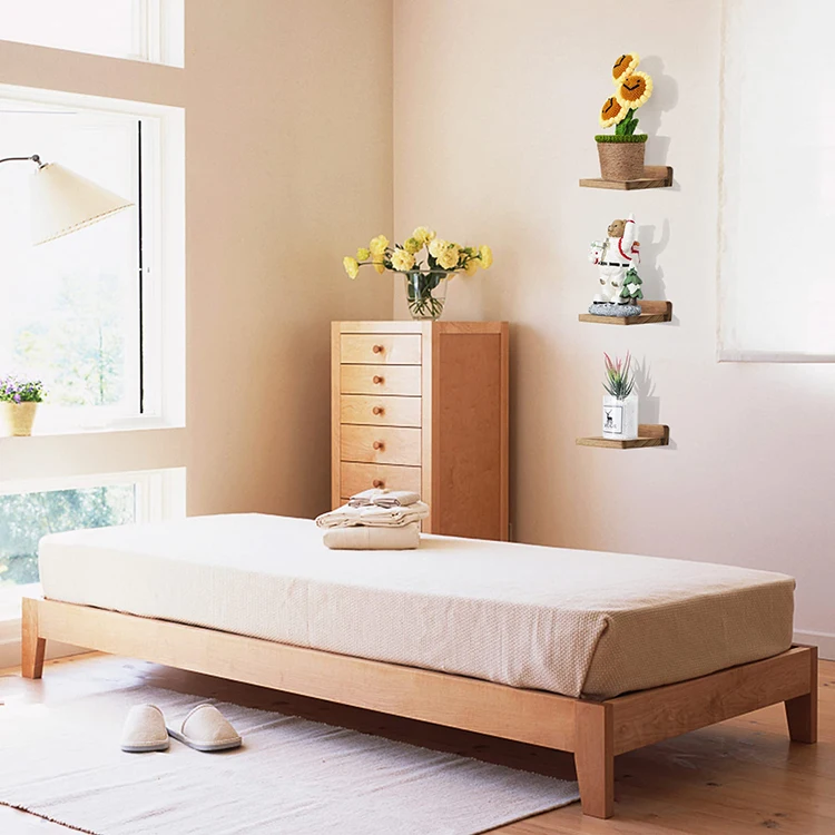 K&B carbonized walnut solid wooden small wall mounted shelf L 1 shape design floating shelf