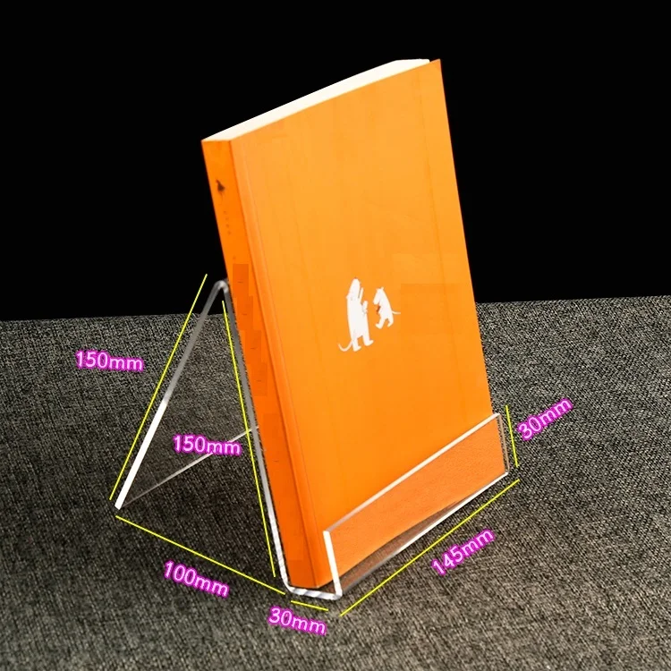 
Custom Transparent acrylic magazine rack shelf books supporting vertical bookends bookshelf bookstore display shelf bracket 