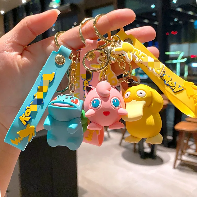 Wholesale 3D PVC Japanese Cartoon Anime Keychain student bag Keyring Pendant Kawaii Charmander Squirtle Turtle Keychain