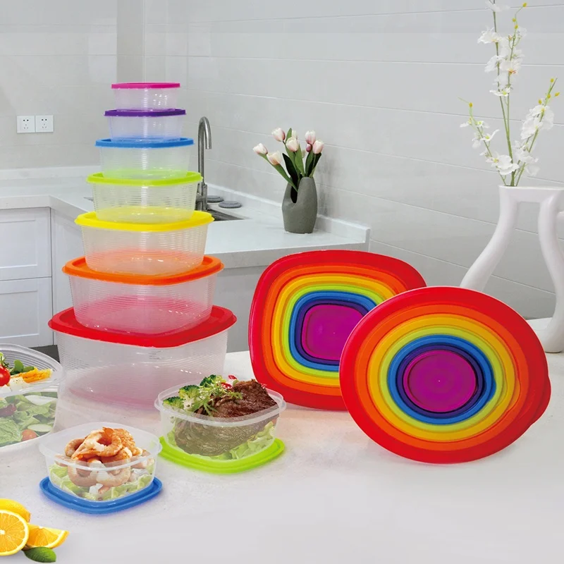 7Pcs Colorful Plastic Food Containers Box Fridge Fruit Salad Vegetable Storage Container Box