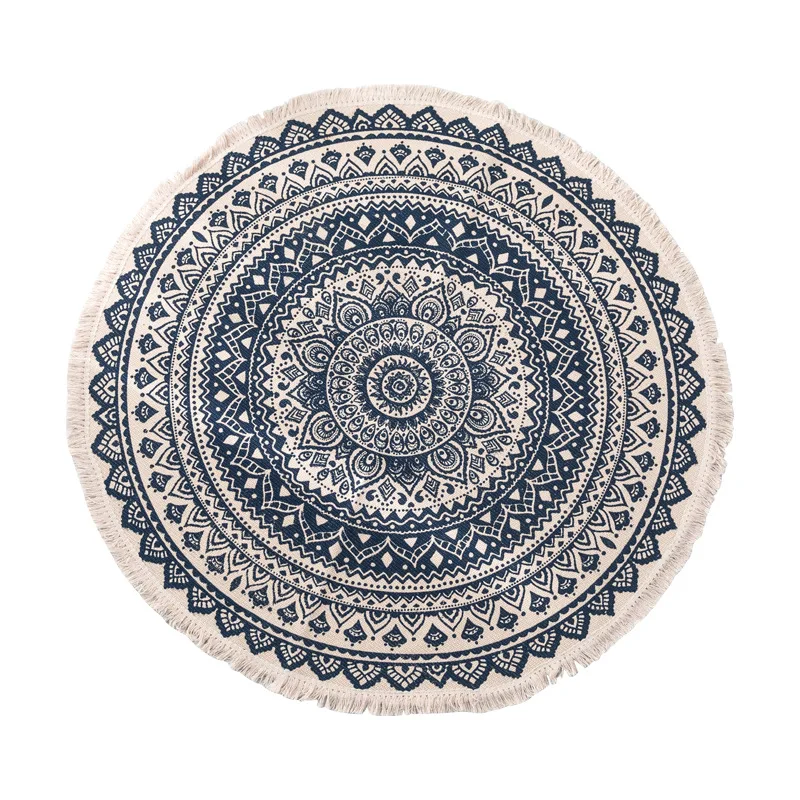 
Round home floor mats, retro woven cotton and linen floor mats comfortable round carpet 