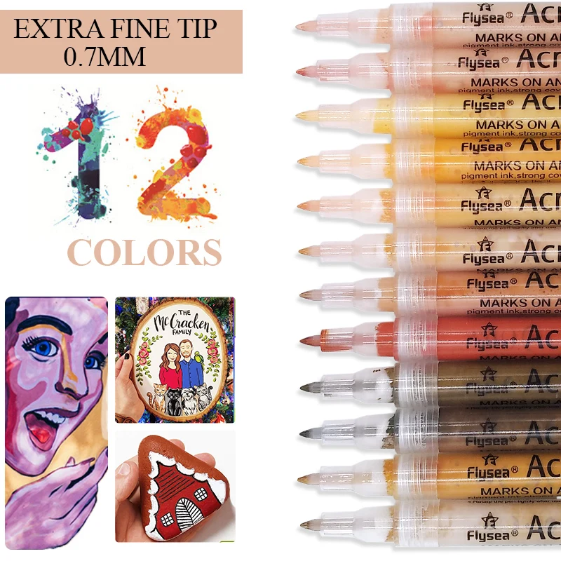 Марка Flysea 12 оттенков кожи сверхтонкий наконечник нетоксичный маркер для акриловой краски чернила на водной основе акриловые маркеры