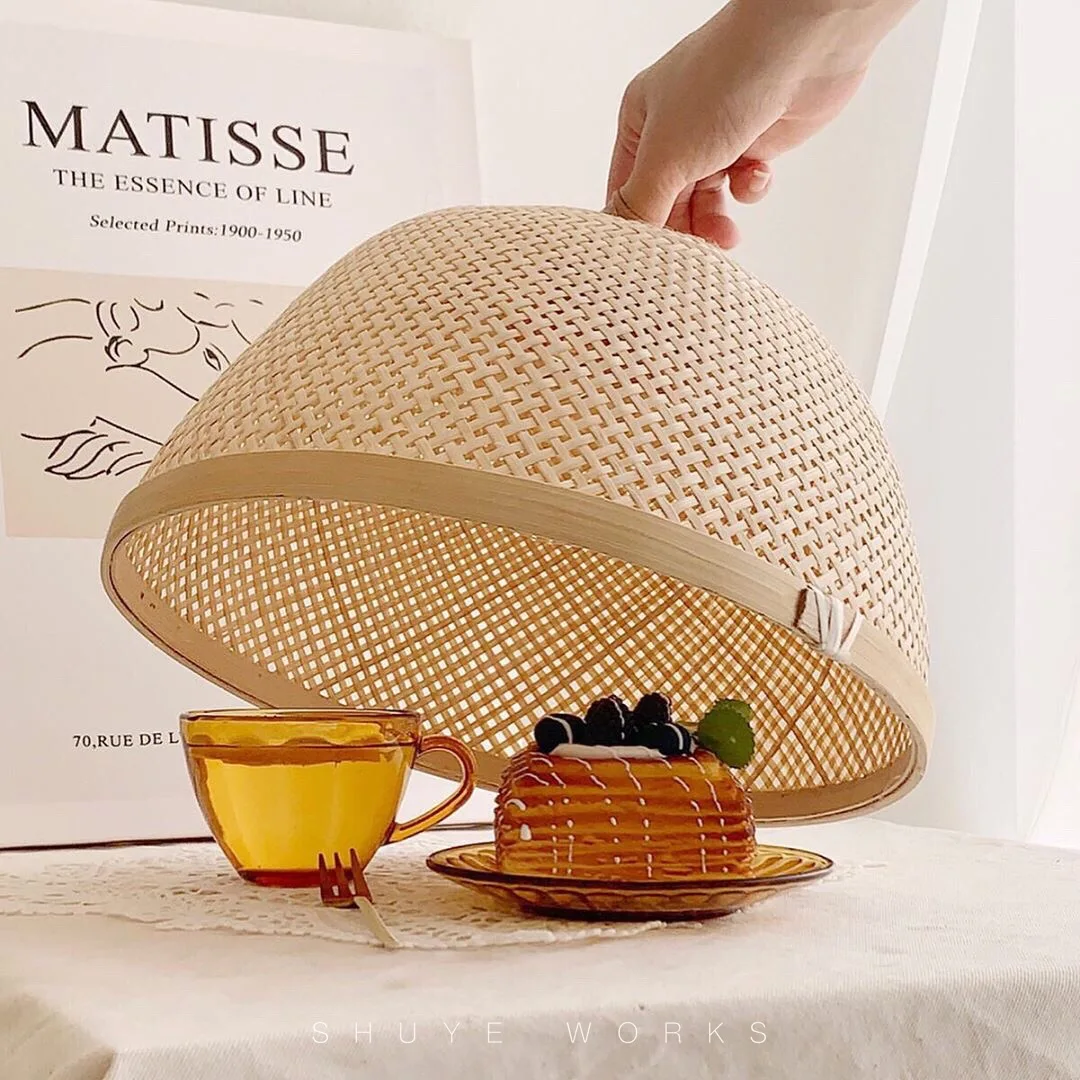 Пищевое покрытие из натурального бамбука, плетеная защита от нахлыстов, комаров, еды, десертов, закусок, защитное покрытие, кухонные инструменты, оптовая продажа на заказ