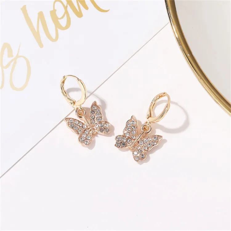 
Hot Style Women Gold Plated Butterfly Diamond Earrings Rhinestone Butterfly Hoop Earrings 
