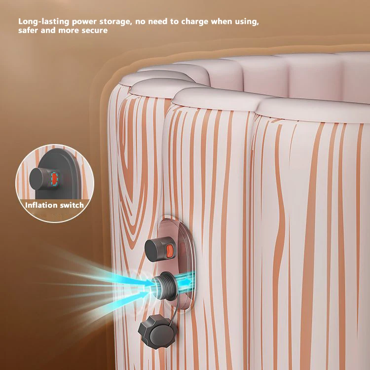 Automatic Portable PVC Inflatable Folding Adult Wood Grain Inflatable Ice Bath Barrel