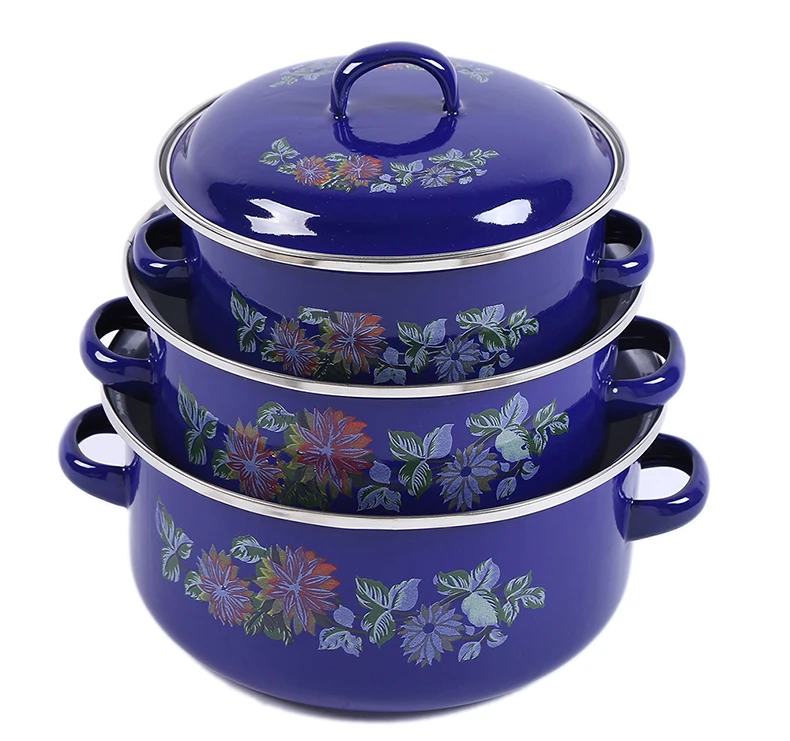 110ED cheap factory stocks yiwu wholesales BLUE Cast Iron steel parini cookware casserole Enamel Cooking Pot sets