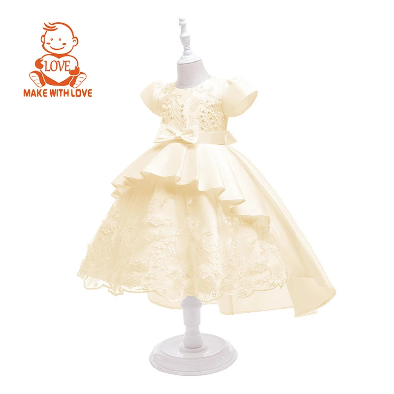 BEIBEIHAPPY 2024 Custom 2-12 Little Girl Wedding Bridal Gowns Dress Lace Bow Tulle Wedding Party Princess Dress