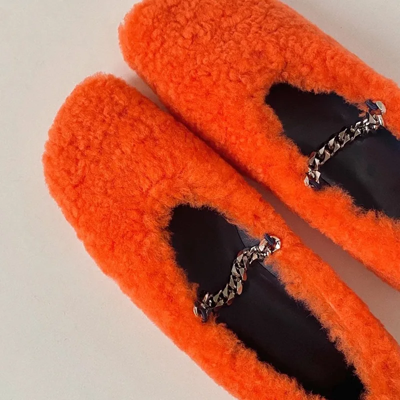 
Flat-heel for Ladies Real Lambs wool Fur Shoes Women Fashion Outdoor For four seasons 