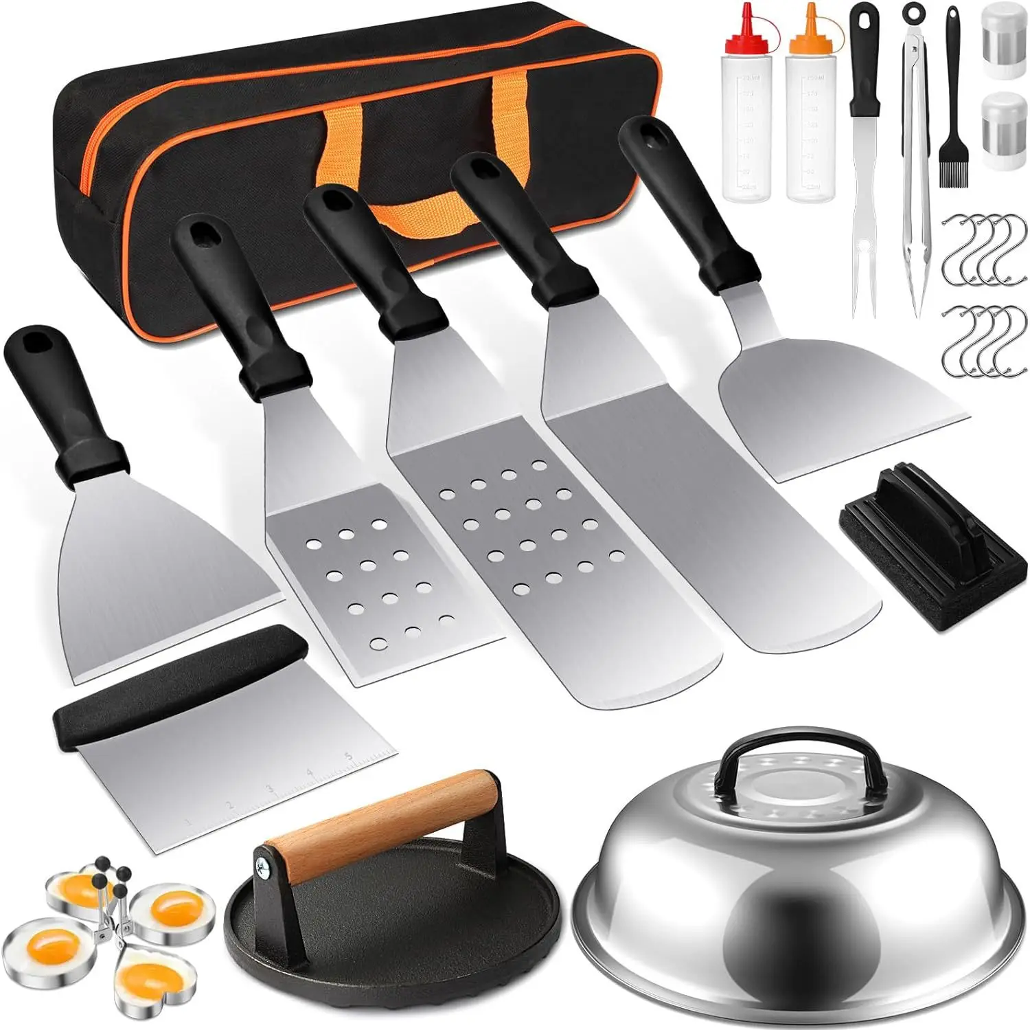 Griddle Accessories Kit Teppanyaki Barbecue Tool Set Flat Top Cooking Grilling Camping Metal Spatulas Bacon Press For Outdoor