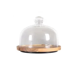 Diyue Stock 6 8 10 Inch Rubber Wood Wedding Cake Display Acacia Wood Round Wood Server Cake Stand Lazy Susan with Glass Dome