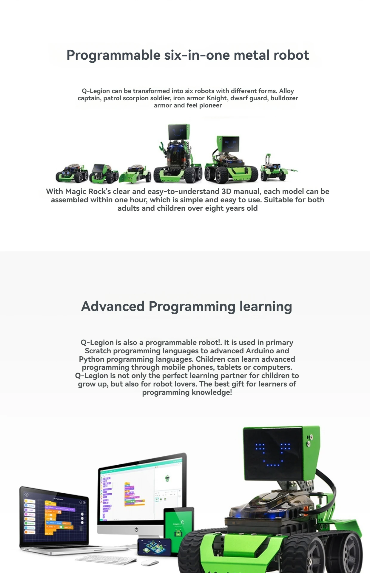 Six in one programming learning robot educational toy morphing remote control robot