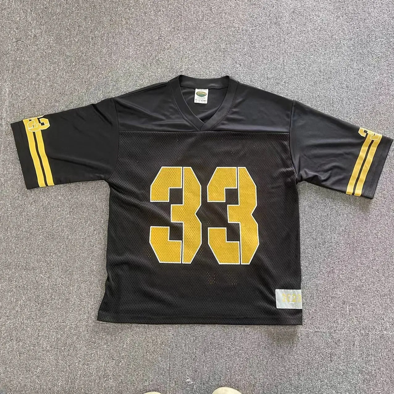 High Quality splicing screen printing Jersey Striped sleeves Jersey Woven label V-neck  jersey