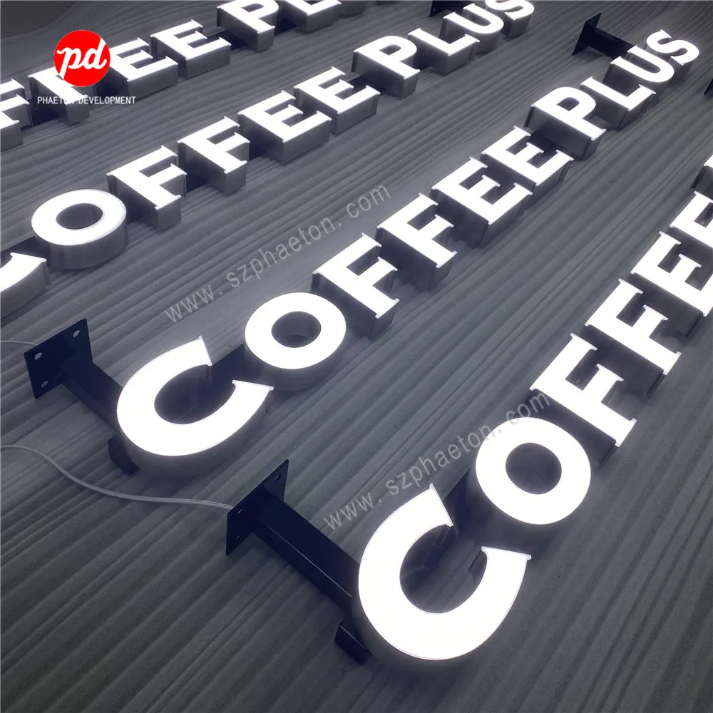 Shop Banner Frontlit Acrylic Letters Sign Light Up Letter 3d LED Illuminated Signage for Coffee Shop Company Logo and storefront