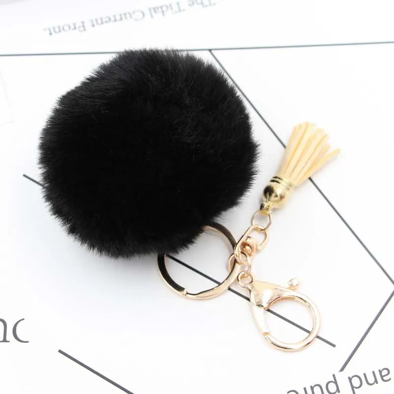8cm Fluffy Pom Pom Keychains Faux Rabbit Fur Pompom With Silver Keyring Cute Key Accessories Christmas Gifts