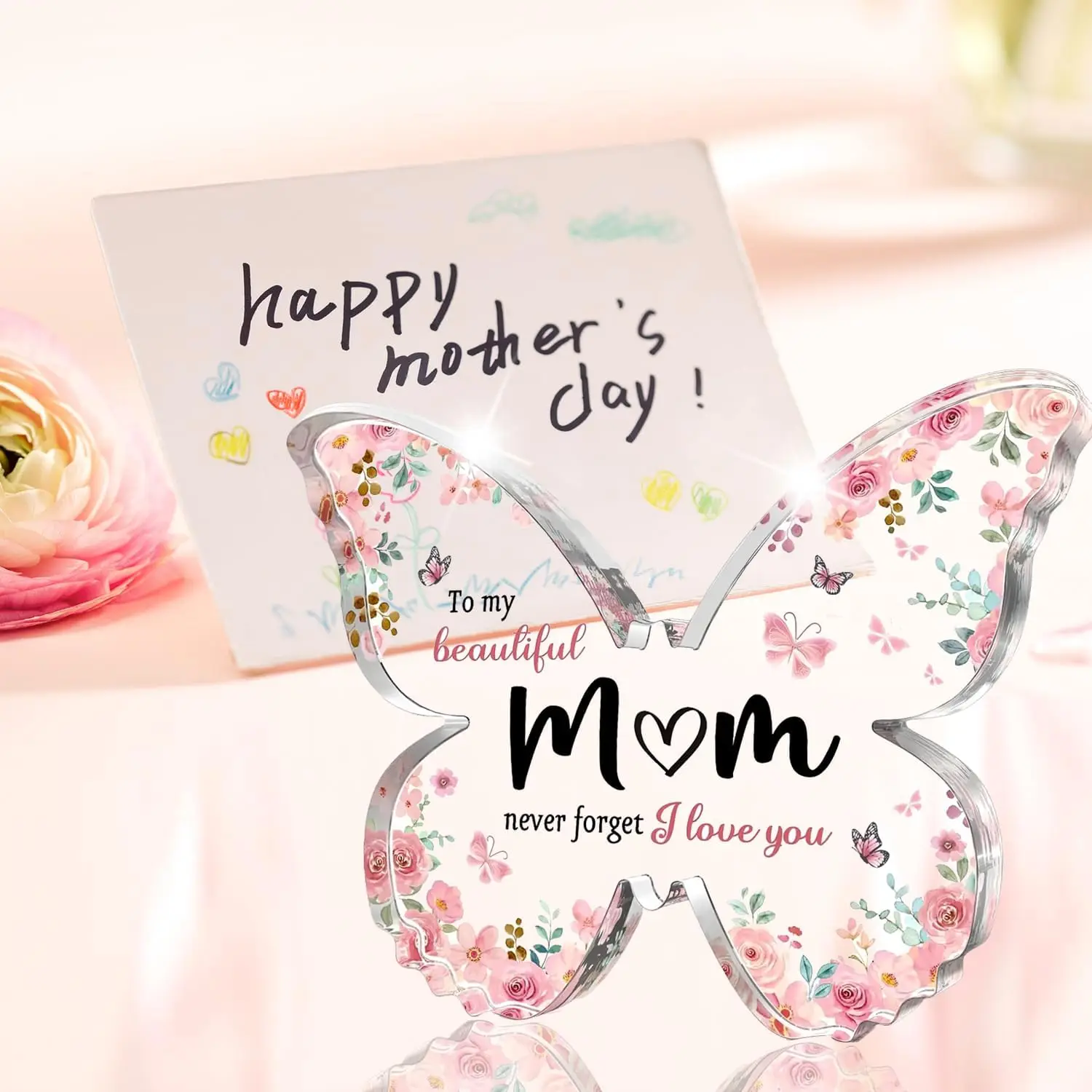 Custom Acrylic Block Sign Butterfly Shaped Gifts Unique Mom Birthday Keepsake Clear Mothers Day Thanksgiving Gifts for Mom