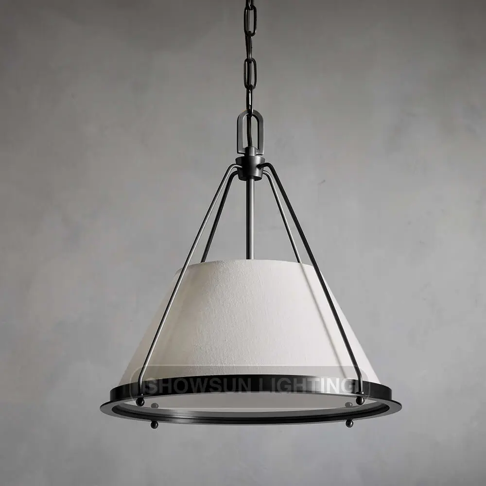 American country style black iron simple living room main light restaurant bedroom retro fabric hanging chandelier