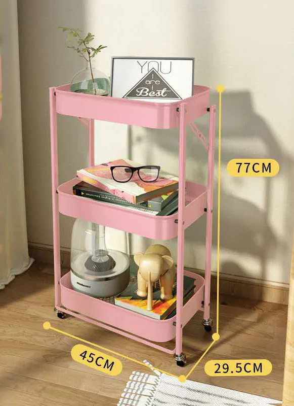 Smart-Furn Kitchen trolley 3 layers free installation of household floor trolley folding storage shelf