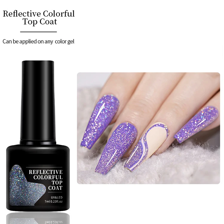 Newest Popular Holographic Series Broken Diamond Effect Reflective Gel Top Coat Uv Soak Off Gel