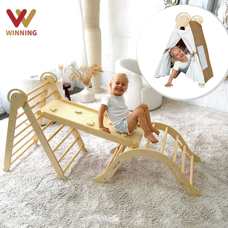 Pickler Triangle Montessori Climber 3 In 1 With Ramp Slide Foldable Wooden Climbing Set Outdoor Indoor Climbing Gym For Toddler