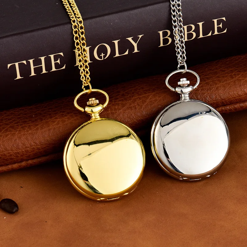 Fashion Smooth Blank Pocket Watch Fob Chain Quartz Pocket Watch Roman Number Dial Pendant Fob Watch Gifts Clock