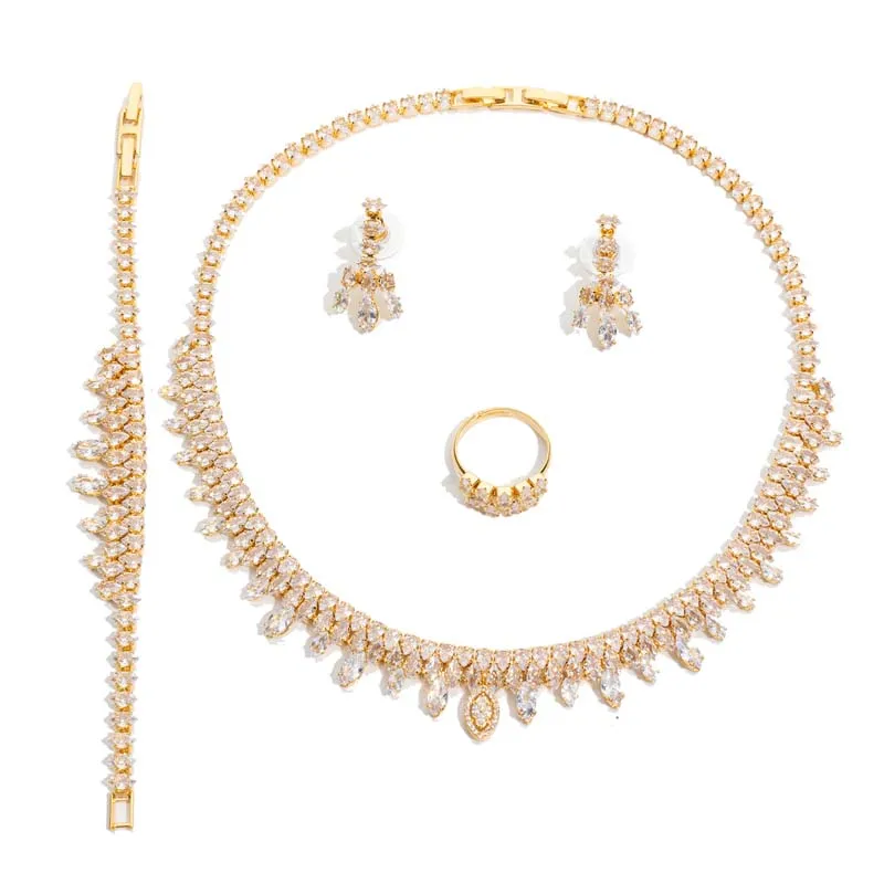 Luxury Accessories Full Cubic Zircon Setting Jewelry Set Bridal Necklace set For Wedding Gold plating Platinum Plating BN9279