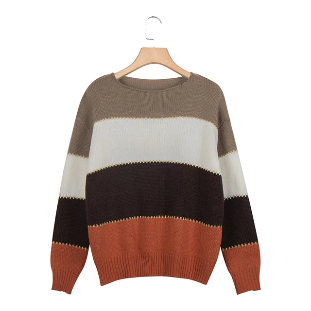 
Top quality wholesale sweater joint lap knitwear casual contrast color sweater 