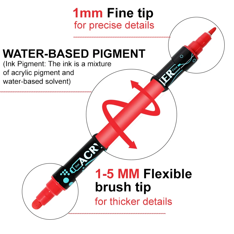 Dual Tip Acrylic Ink Paint Marker Pen Fine Brush Tip Graffiti Acrylic Permanent Ink Paint Acrylic Marker