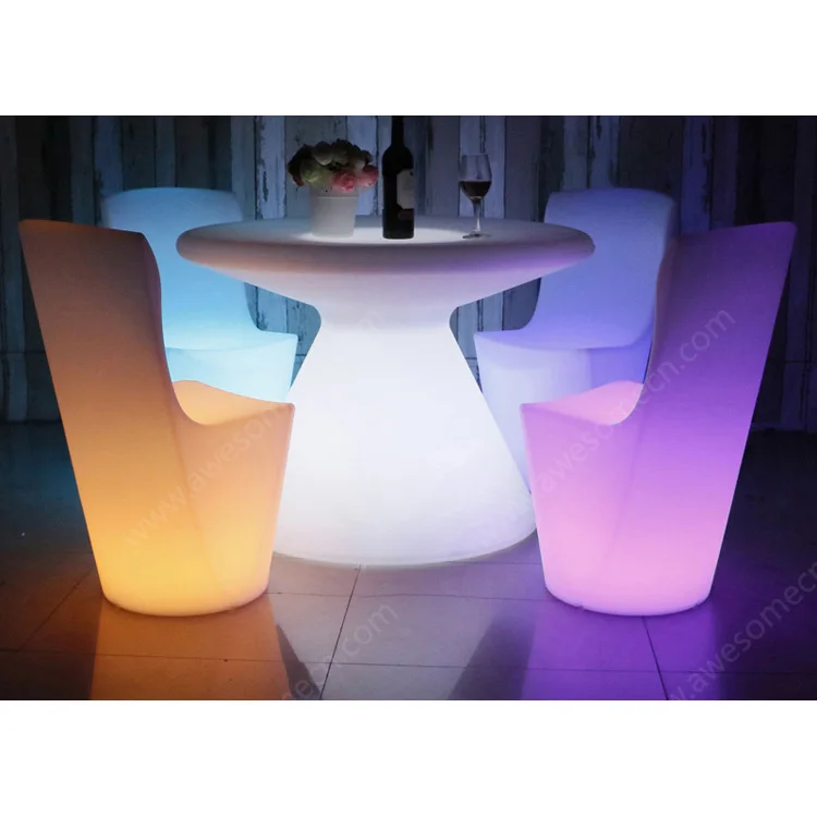 Best selling Glow Dining LED Table Set With 6 Rattan Chairs Outdoor Patio Furniture