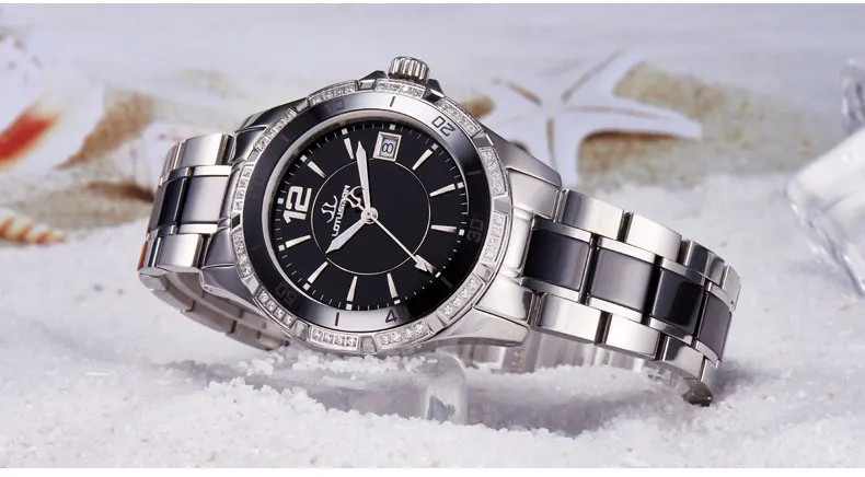 Shining Temperament Ceramic Ladies Watch With Luxury Diamond Deep Waterproof
