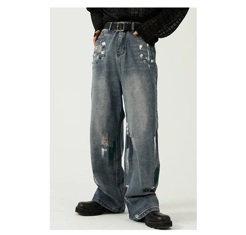 Korean Version Of The Hole Design Feeling Fried Street Thin Wide Leg Jeans Man