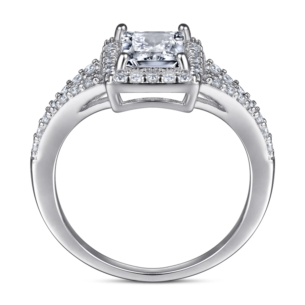 TL054 Halo Ring Princess Cut 5*7mm Wishbone Shaped Finger Engagement Rings 925 Silver