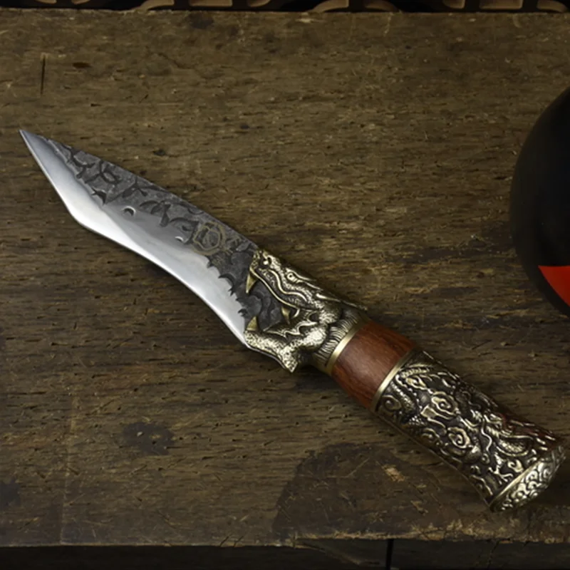 Made in China, 12 inch kitchen cooking knife with wooden handle and copper carving high-end chef knife