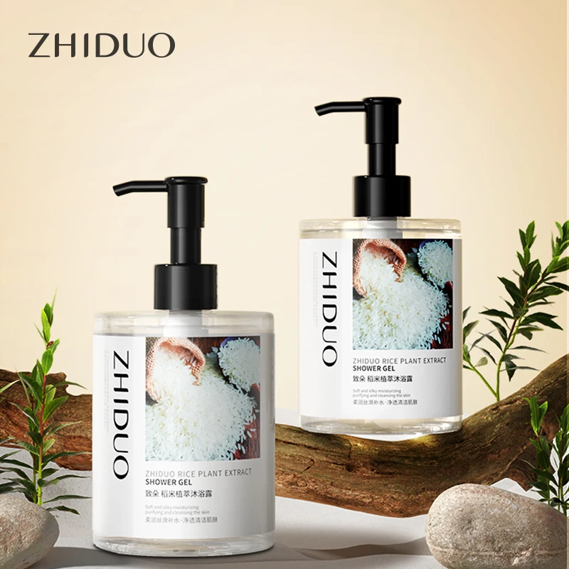OEM private label ZHIDUO Rice Plant Extract deep cleansing Skin Whitening Lasting fragrance bath salt body wash shower gel