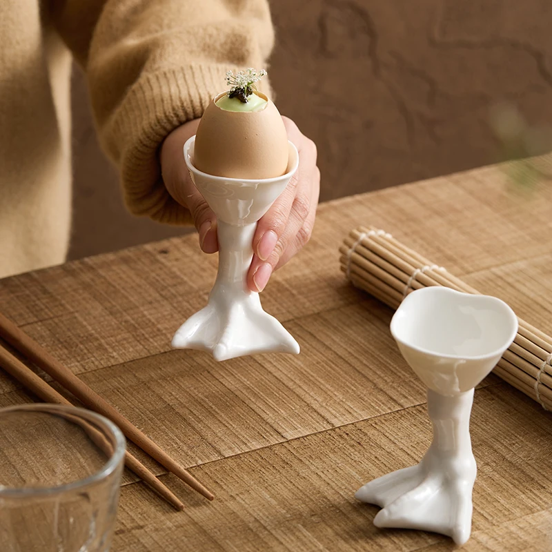 Breakfast egg tray white ceramic cute duck feet shape good-looking network red snack dish hotel tableware
