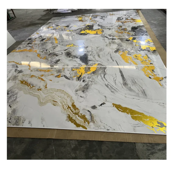 porcelain polished glazed marble look slab tile bamboo charcoal wood veneer with gold imprint carbon slate