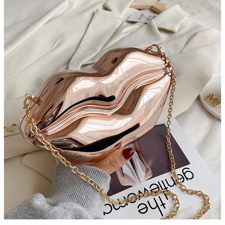 Large Capacity E3095 Girl Lip Shaped Clutch Bag for Women Light Weight Ladies Fashion Evening Banquet Bags Crossbody Chain Bag