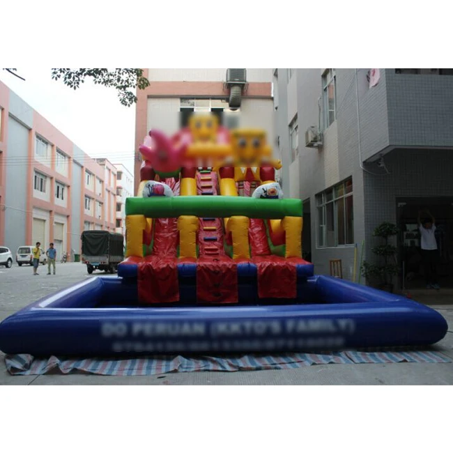 
2019 funny amusement playground inflatable slides with swimming pool 