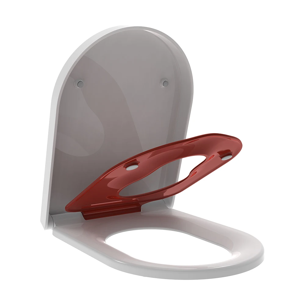Elongated D shape family toilet seats 3 pcs all soft close with removable colorful baby seat ring for potty training